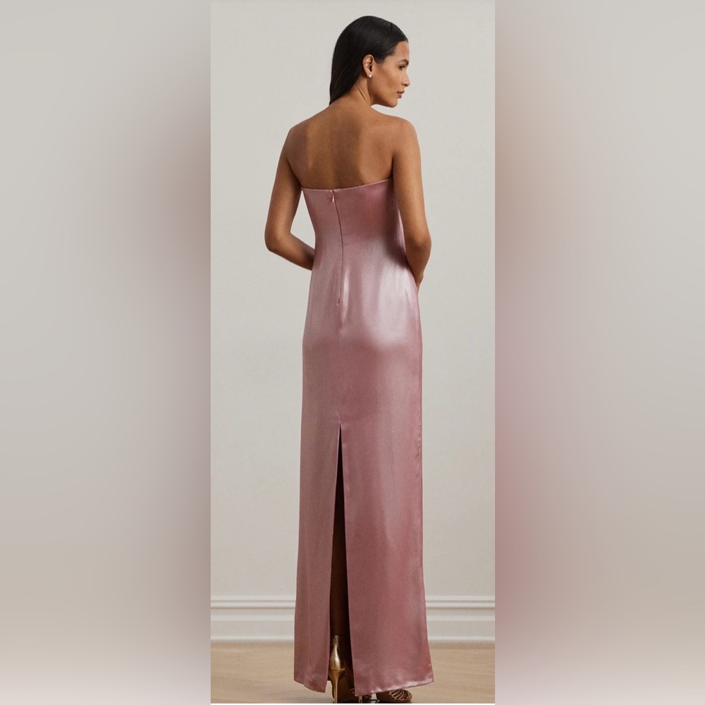 Lauren Ralph Lauren Foiled Charmeuse Strapless Gown in a soft pink hue. - Picture 3 of 6